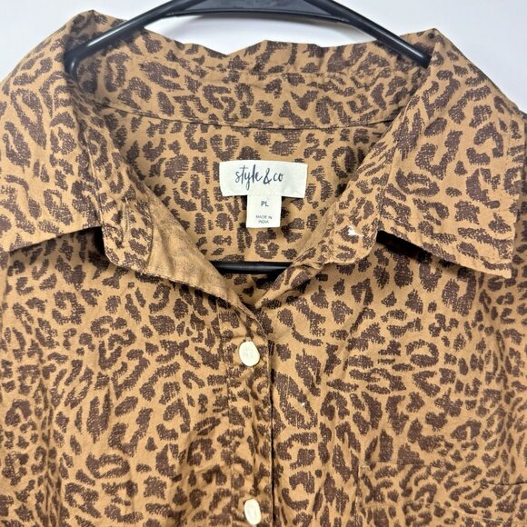 Style&Co. Collection Women's Leopard Print Poplin Button Down Long Sleeve Top PL - Picture 3 of 7